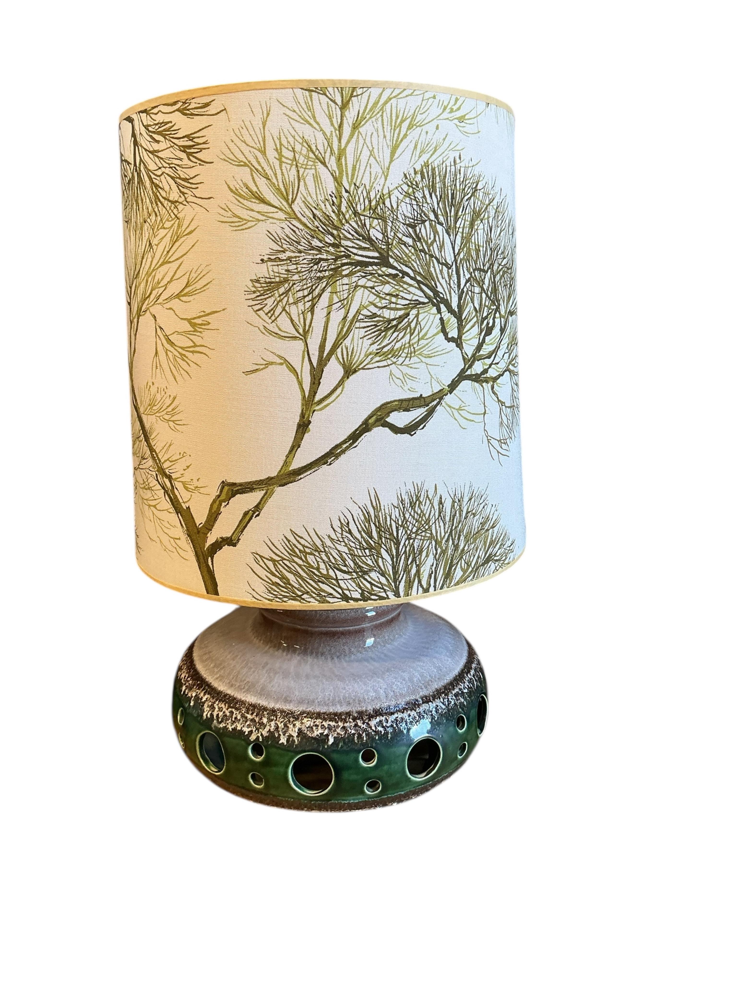 A mid century German pottery table lamp, height including shade 56cm